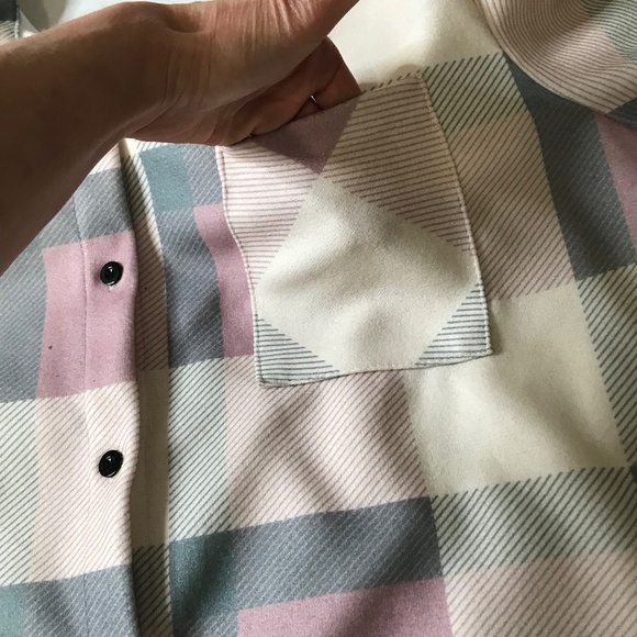 Plaid Shacket Jacket Shirt Pink Gray Cream Button Front Overshirt XXL - Picture 10 of 10